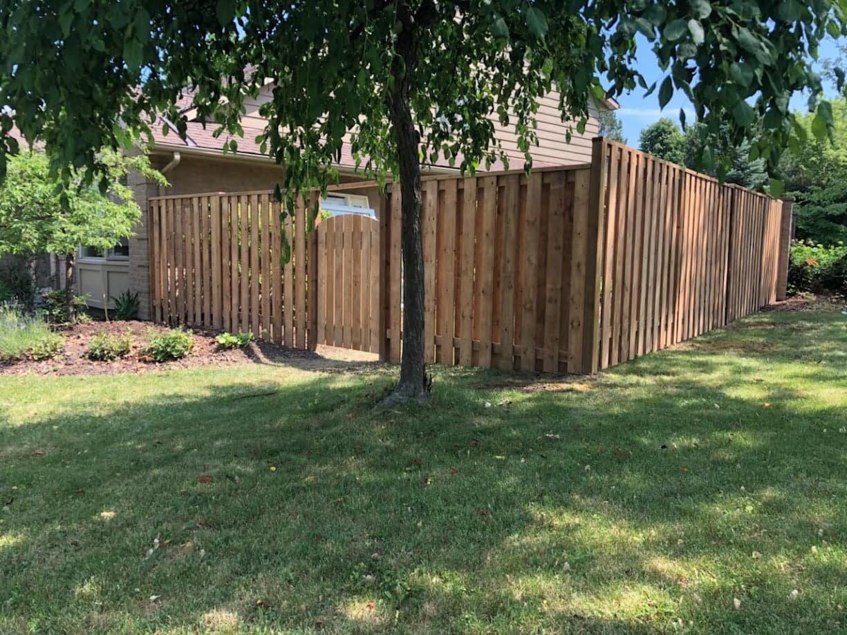 Beautiful wood privacy fence installed in London, Ontario backyard